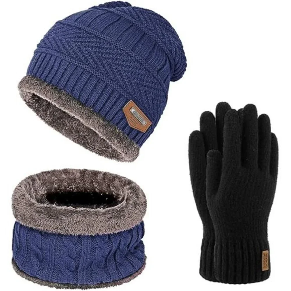 Warm Winter Beanie Hat & Scarf Gloves Set Stylish Knit Skull Cap Unisex